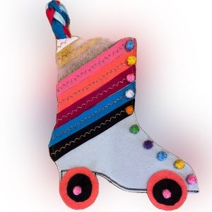Handmade, groovy, retro, rollerskate, holiday Christmas stocking